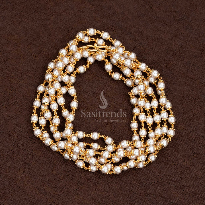 Micro gold plated pearl chain necklace in a traditional Muthu Mala design - Sasitrends