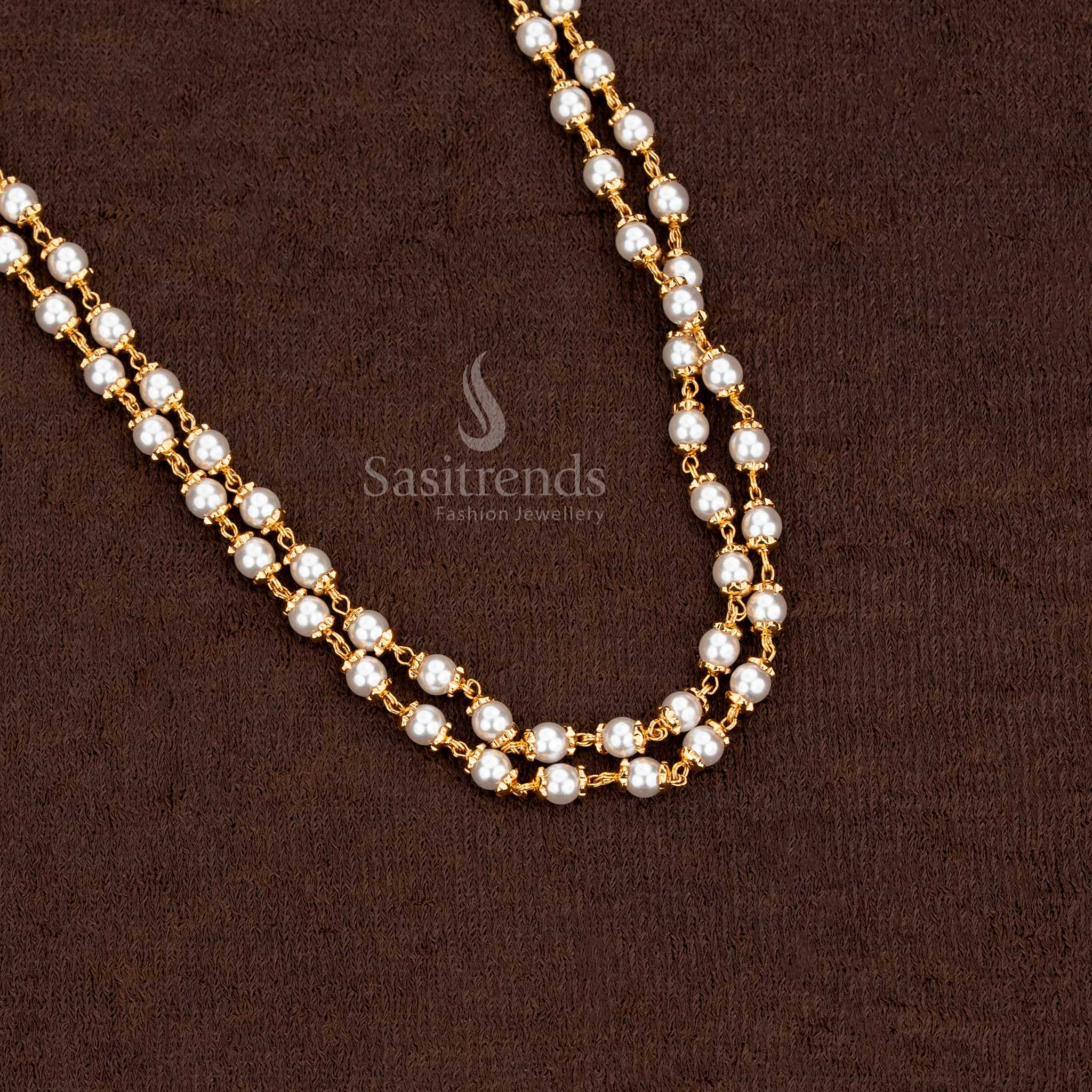 Micro gold plated pearl chain necklace in a traditional Muthu Mala design - Sasitrends