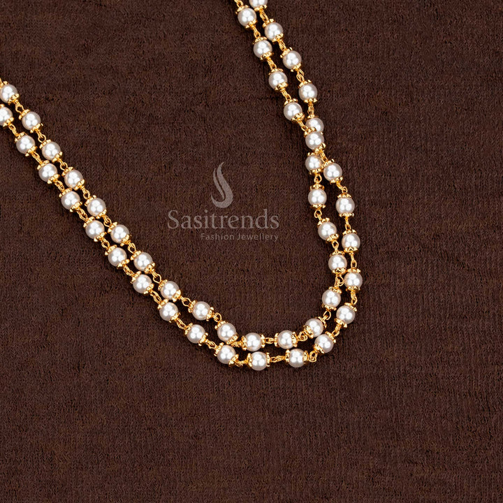Micro gold plated pearl chain necklace in a traditional Muthu Mala design - Sasitrends