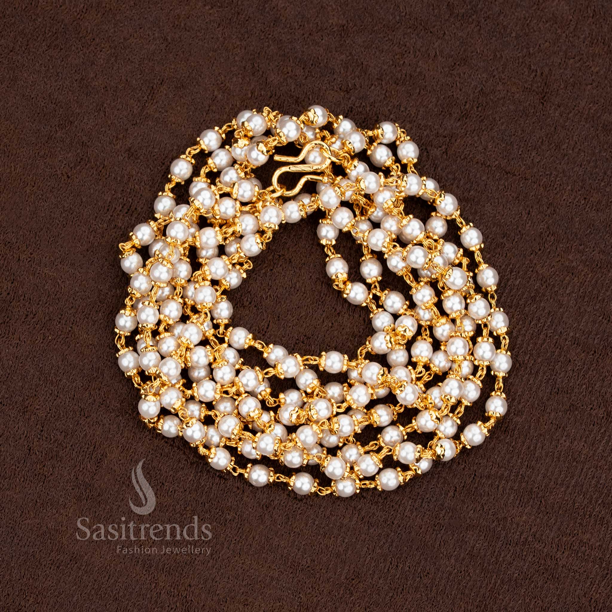 Micro gold plated pearl chain necklace in a traditional Muthu Mala design - Sasitrends