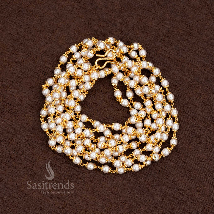 Micro gold plated pearl chain necklace in a traditional Muthu Mala design - Sasitrends