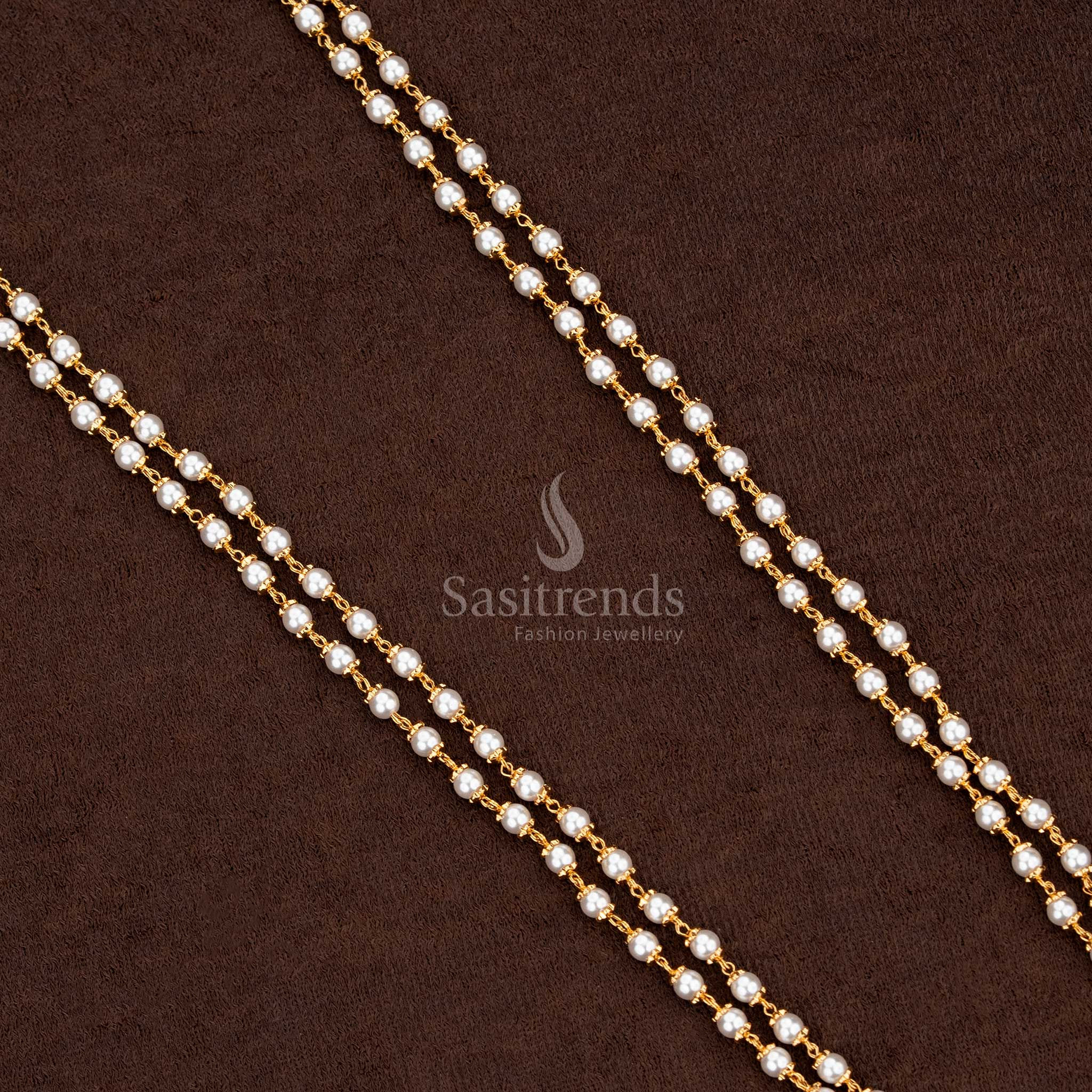 Micro gold plated pearl chain necklace in a traditional Muthu Mala design - Sasitrends