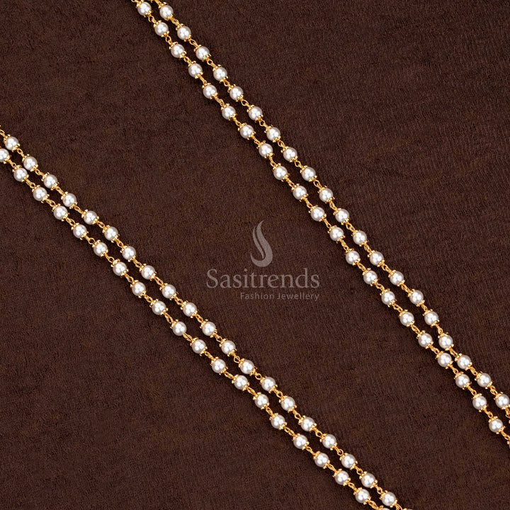 Micro gold plated pearl chain necklace in a traditional Muthu Mala design - Sasitrends
