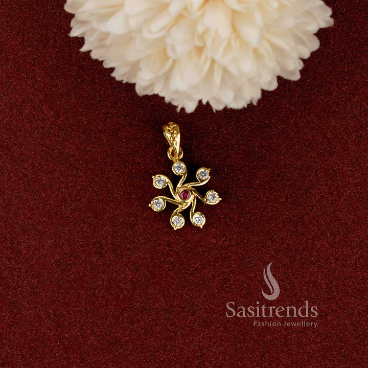 Impon Addigai One Gram 24K Micro Gold Plated Snowflake AD Stone Design Pendant - Sasitrends
