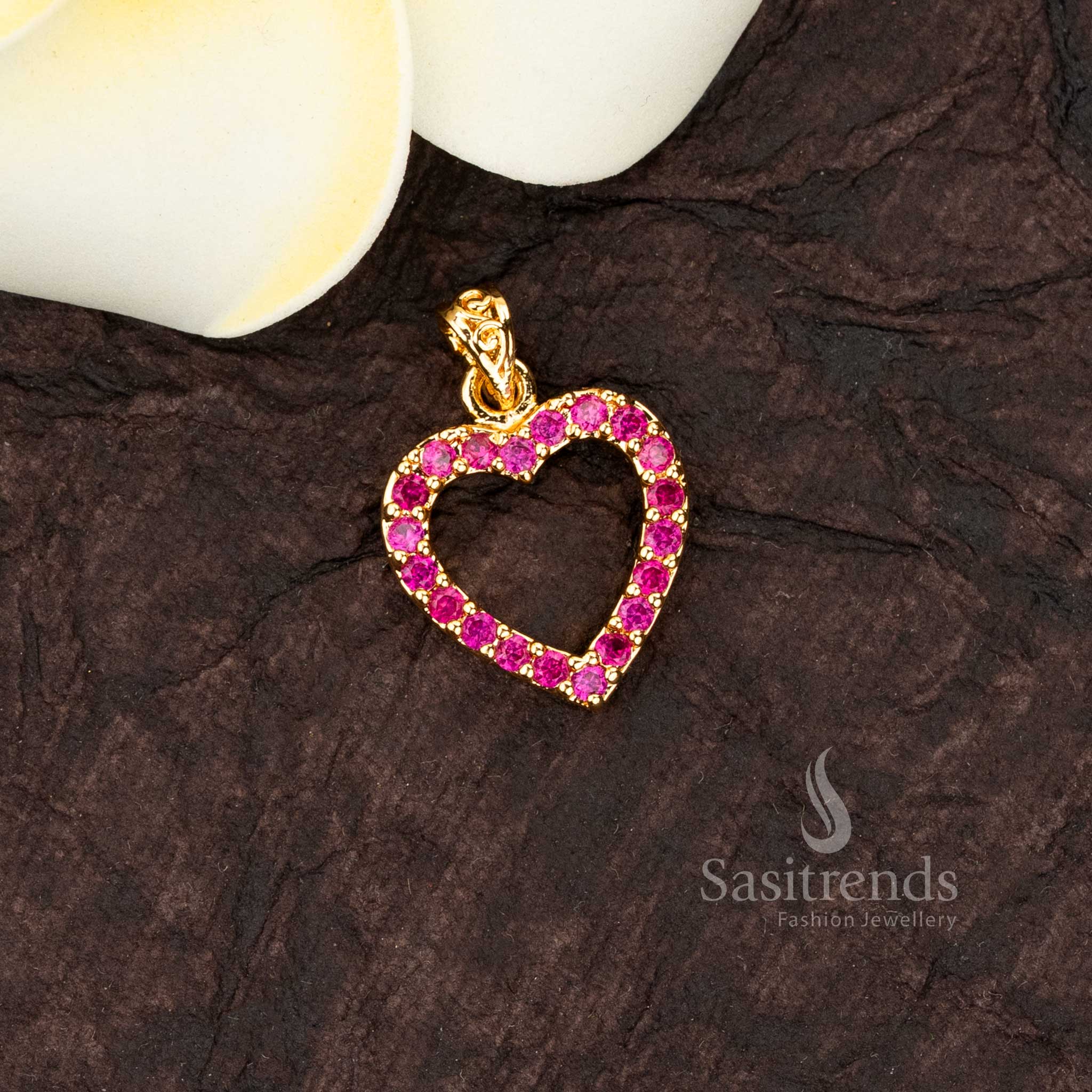 Sasitrends heart shape Impon Addigai pendant with micro gold plated red AD stones in Panchaloha
