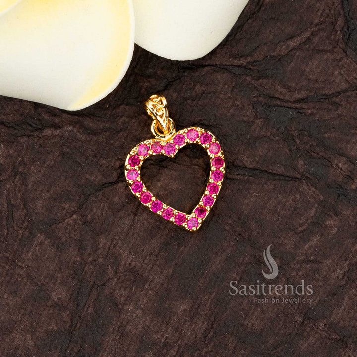 Sasitrends heart shape Impon Addigai pendant with micro gold plated red AD stones in Panchaloha