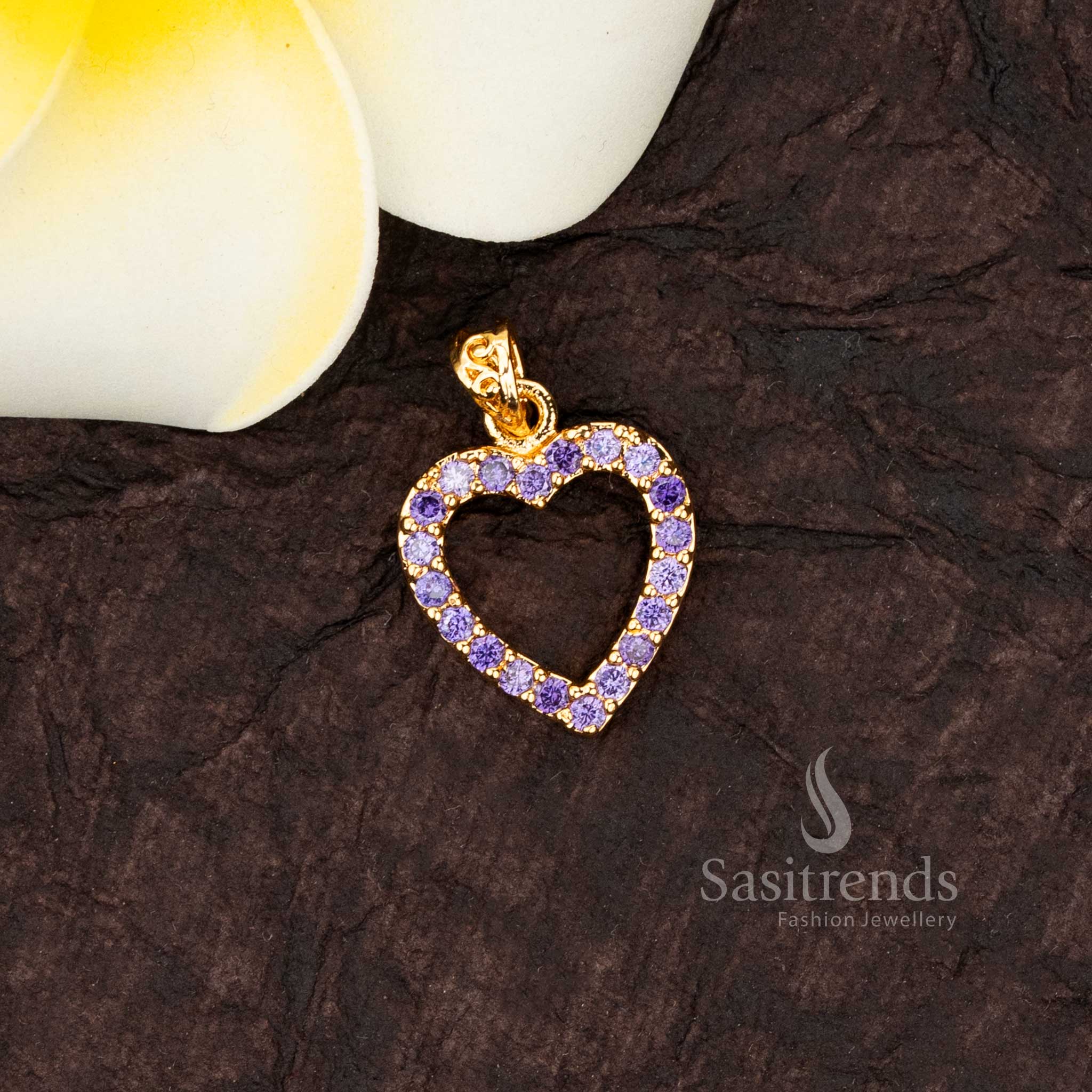 Sasitrends ethnic heart shape pendant in Panchaloha with micro gold plating Lavender AD Stone and Addigai craftsmanship