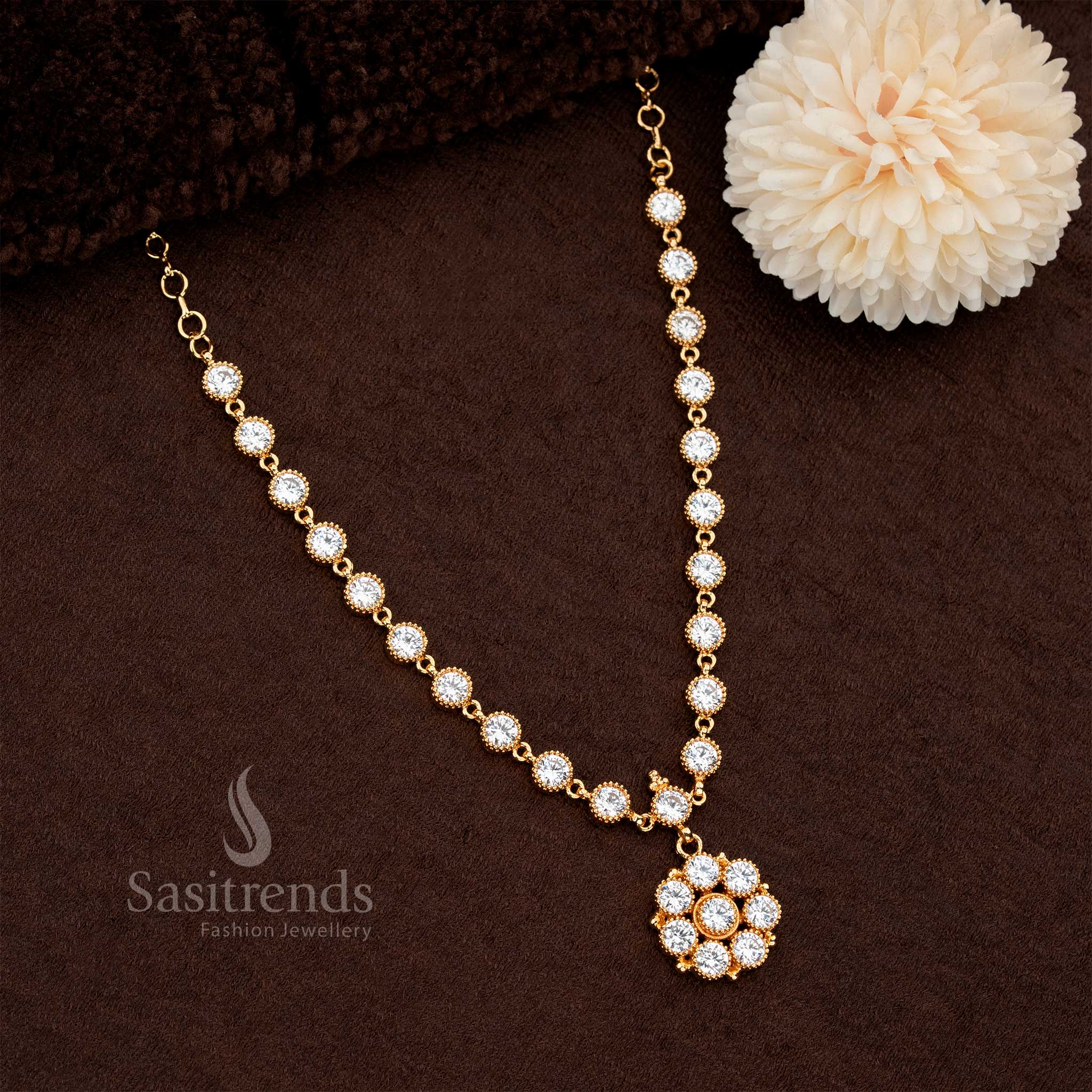 Traditional Impon Addigai Round AD Stone Necklace – Looks Like Real Gold