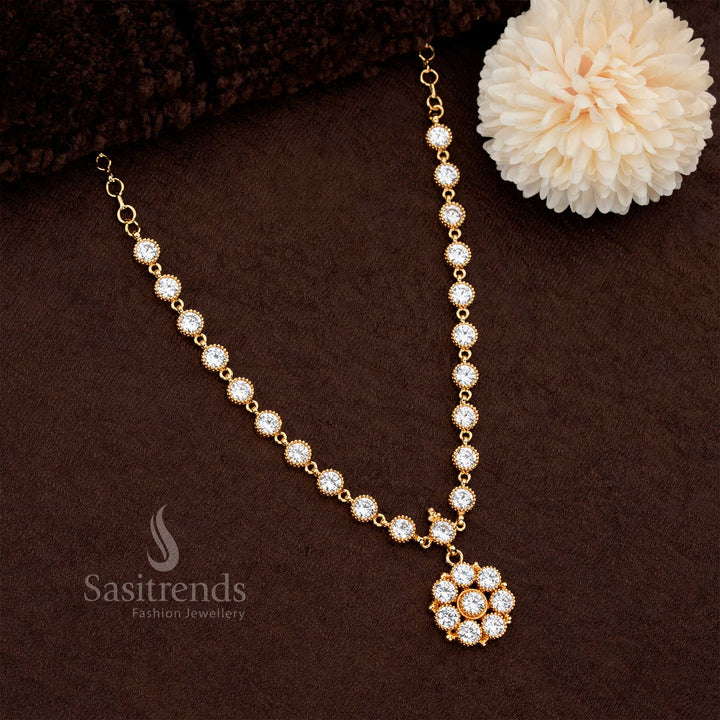 Traditional Impon Addigai Round AD Stone Necklace – Looks Like Real Gold