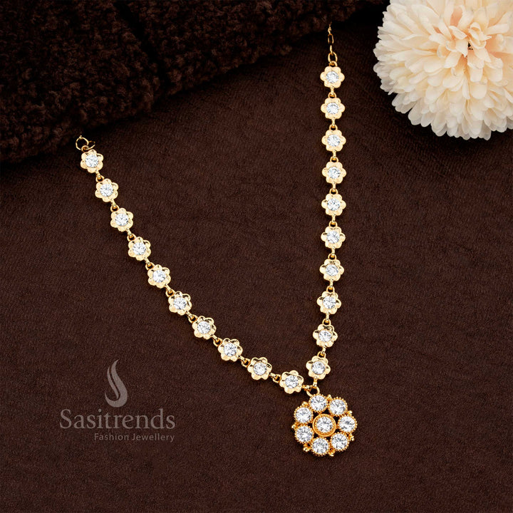 Impon Addigai Flower Round Micro Gold Plated Necklace with AD Stones