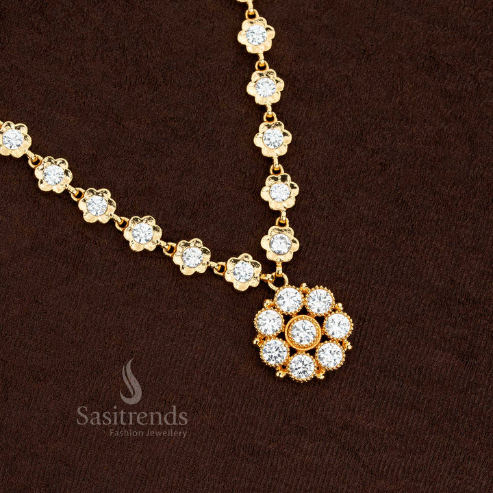 Impon Addigai Flower Round Micro Gold Plated Necklace with AD Stones
