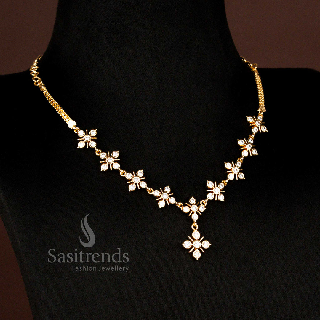 Traditional Impon Addigai Micro Gold Plated Panchaloga Floral white Ad Necklace ,Real Gold Look - Sasitrends 