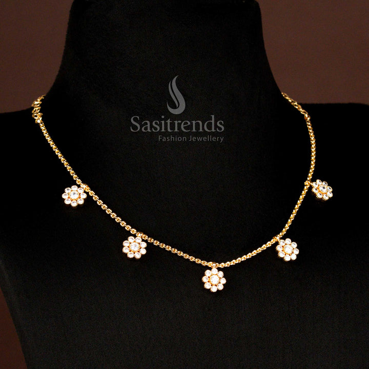 Traditional Impon Addigai Micro Gold Plated Panchaloga Floral Ad Necklace ,Real Gold Look - Sasitrends 