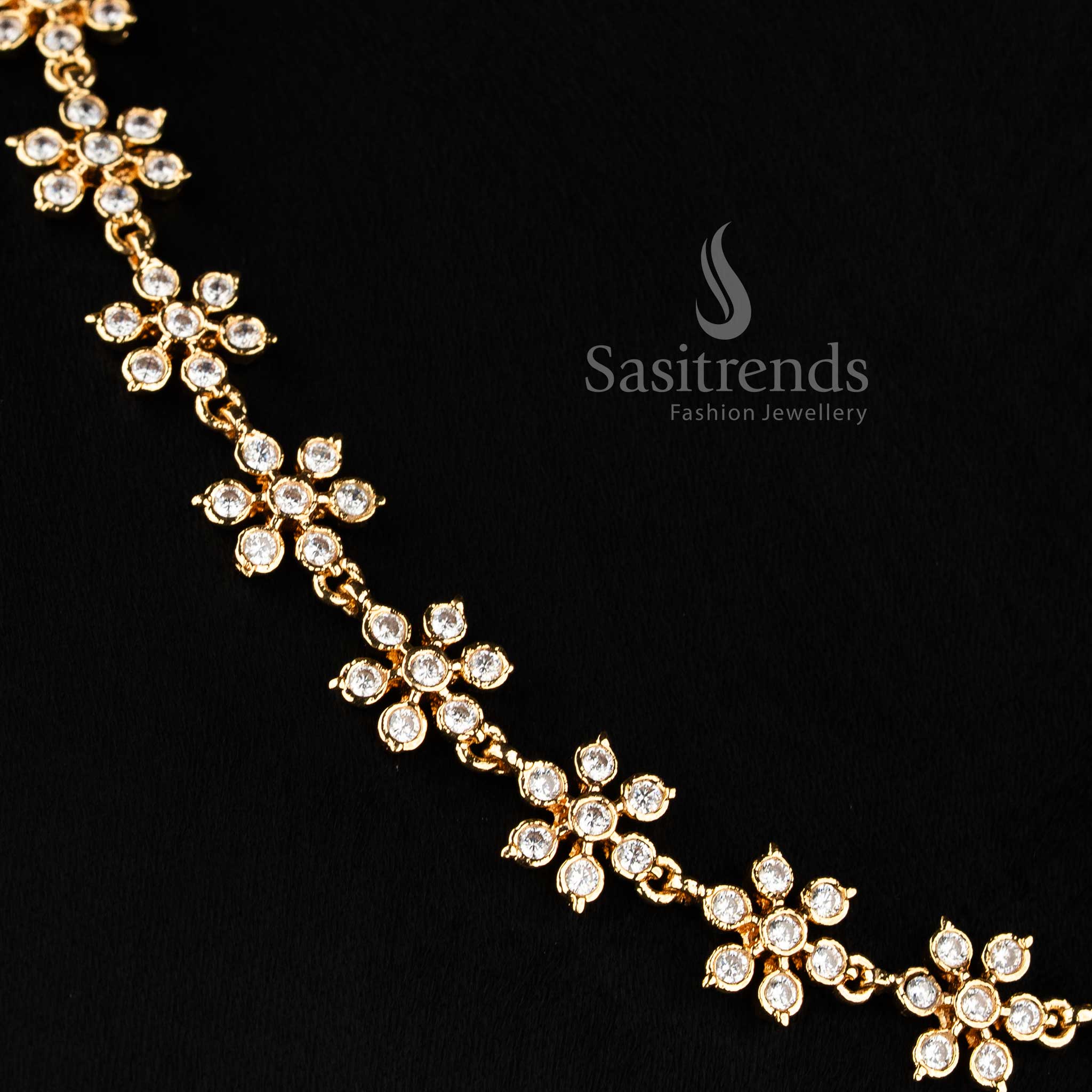 Close up of 2645I floral cluster micro gold plated Addigai for wedding wear 