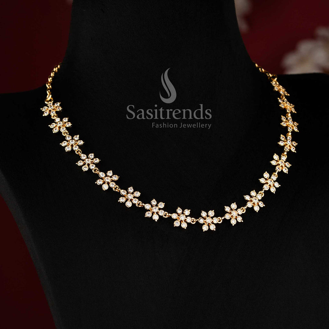 Traditional South Indian AD stone necklace with continuous floral pattern - Sasitrends