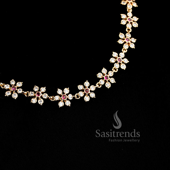 Festive wear Impon addigai necklace featuring elegant white ruby stone detailing - Sasitrends.