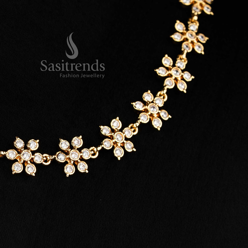 Traditional South Indian AD stone necklace with continuous floral pattern - Sasitrends 