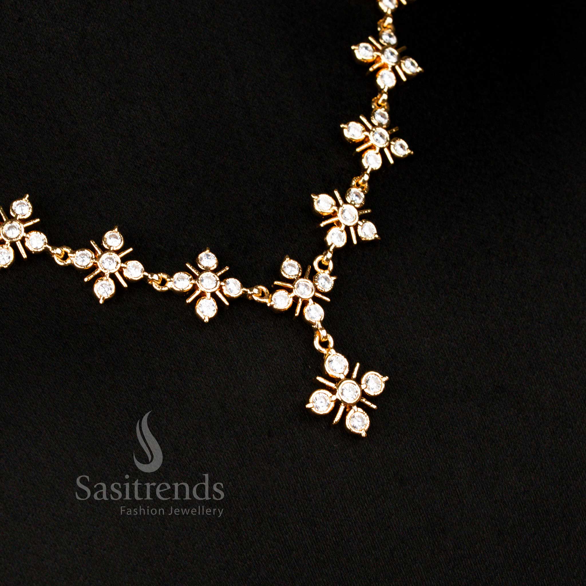 Guaranteed Impon Addigai Micro Gold Plated White Ad Stone Floral Necklace  - Sasitrends