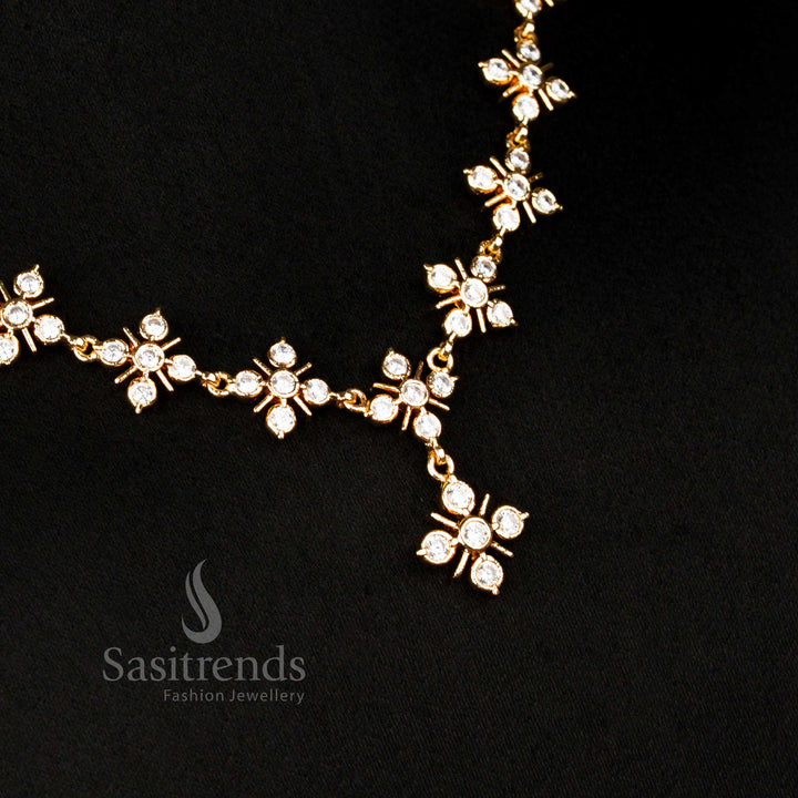 Guaranteed Impon Addigai Micro Gold Plated White Ad Stone Floral Necklace  - Sasitrends