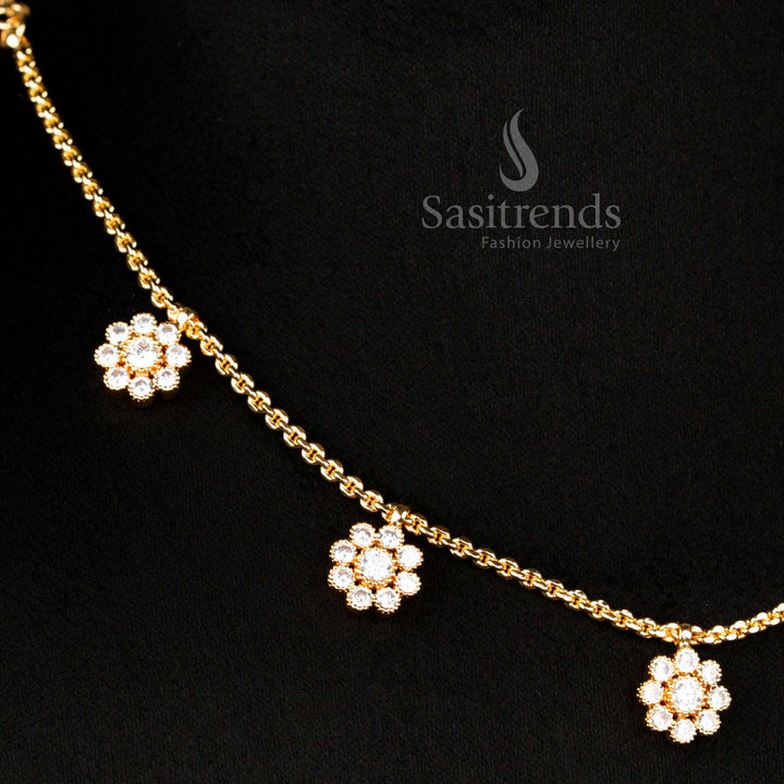 Traditional Impon Addigai 24K Micro Gold Plated White Ad Stone Floral Necklace  - Sasitrends