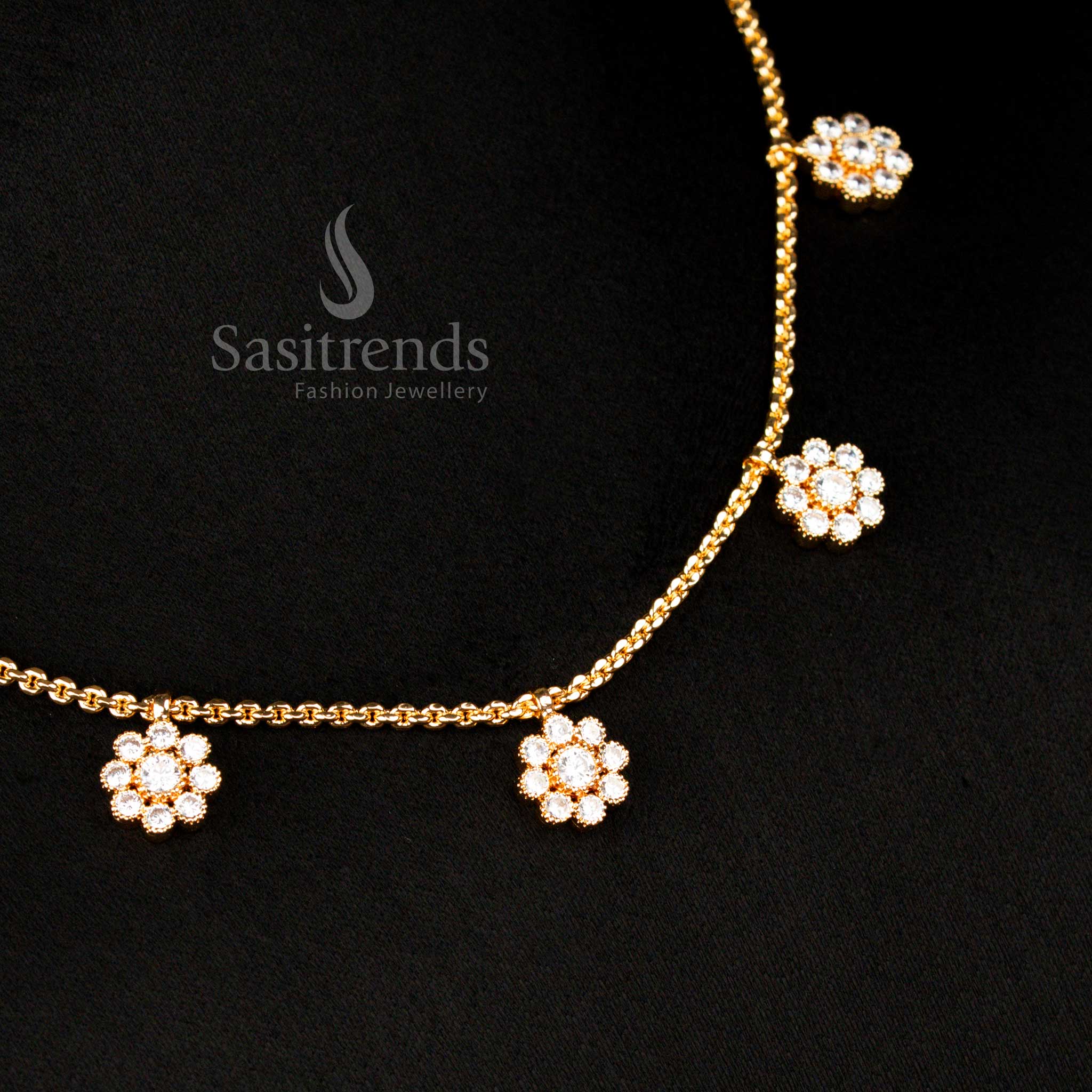 Guaranteed Impon Addigai Micro Gold Plated White Ad Stone Floral Panchaloga Necklace  - Sasitrends