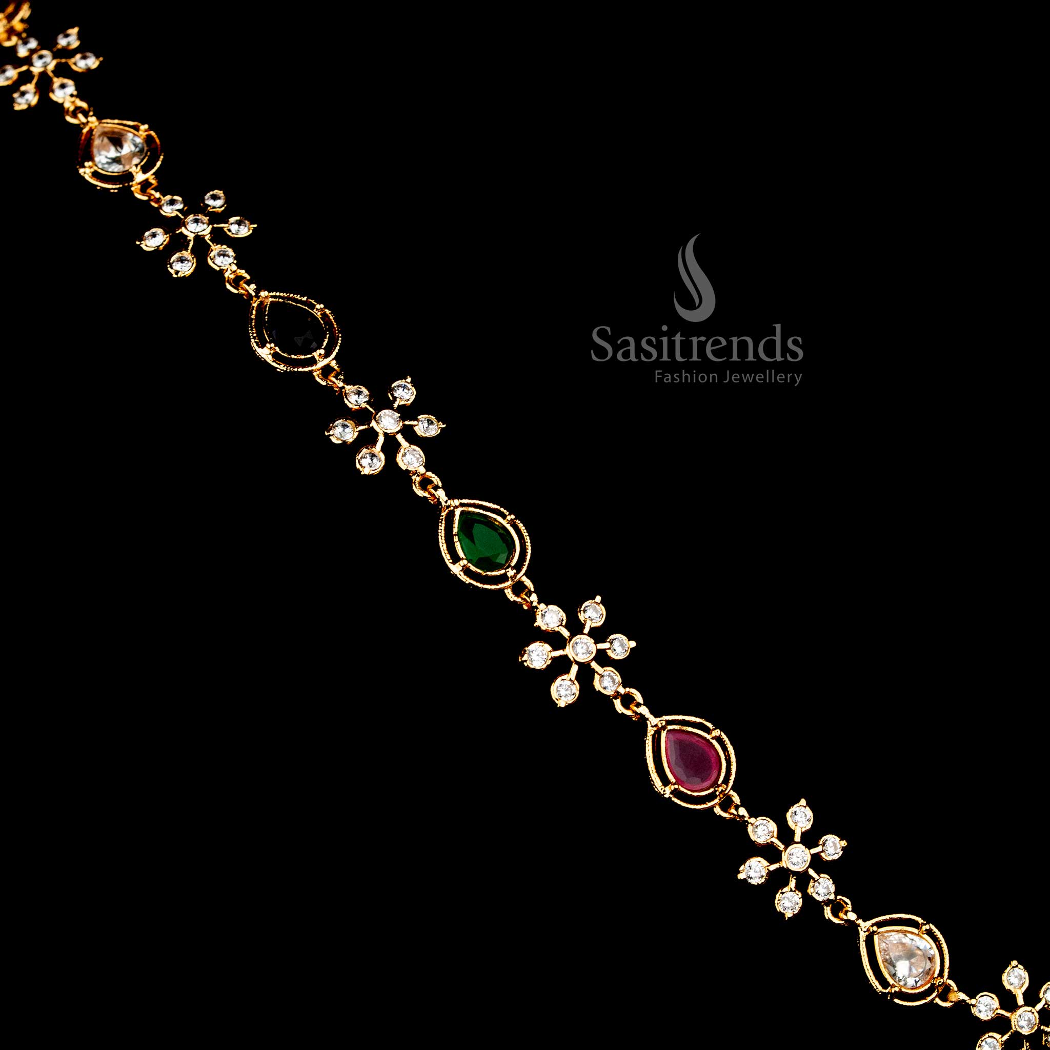 Sasitrends Impon Micro Gold Plated Floral Design Heritage Addigai Necklace Premium Finish