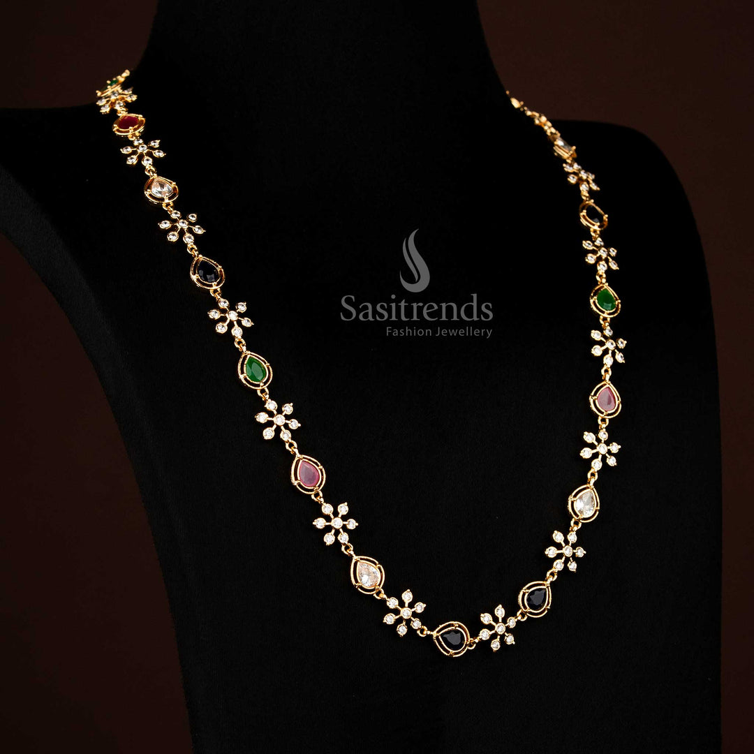 Guaranteed Impon Panchaloha Micro Gold Plated Floral Linked Addigai Necklace with 24K Pure Gold Look - Sasitrends