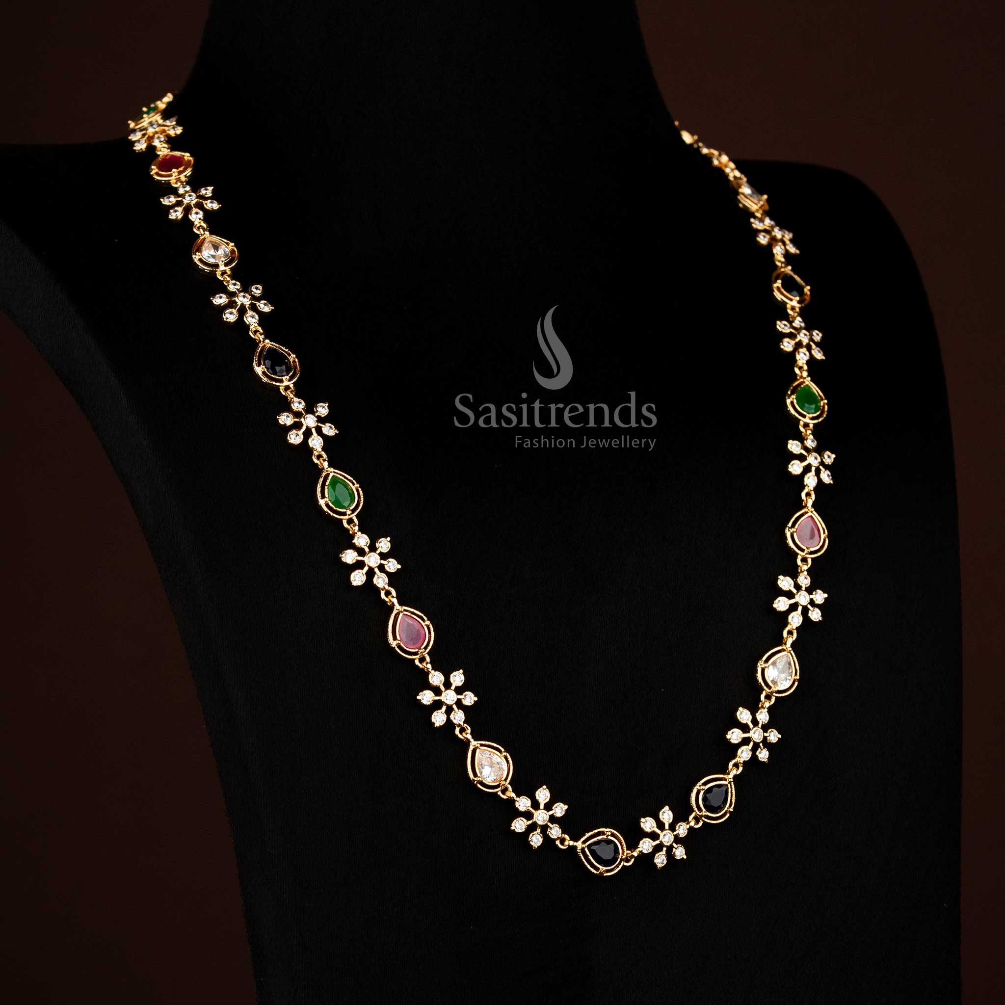 Guaranteed Impon Panchaloha Micro Gold Plated Floral Linked Addigai Necklace with 24K Pure Gold Look - Sasitrends