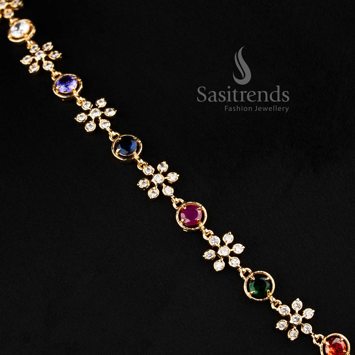 Impon Pachaloha structured link one gram micro gold plated necklace by Sasitrends featuring American Diamond detailing and traditional design for festive and temple wear