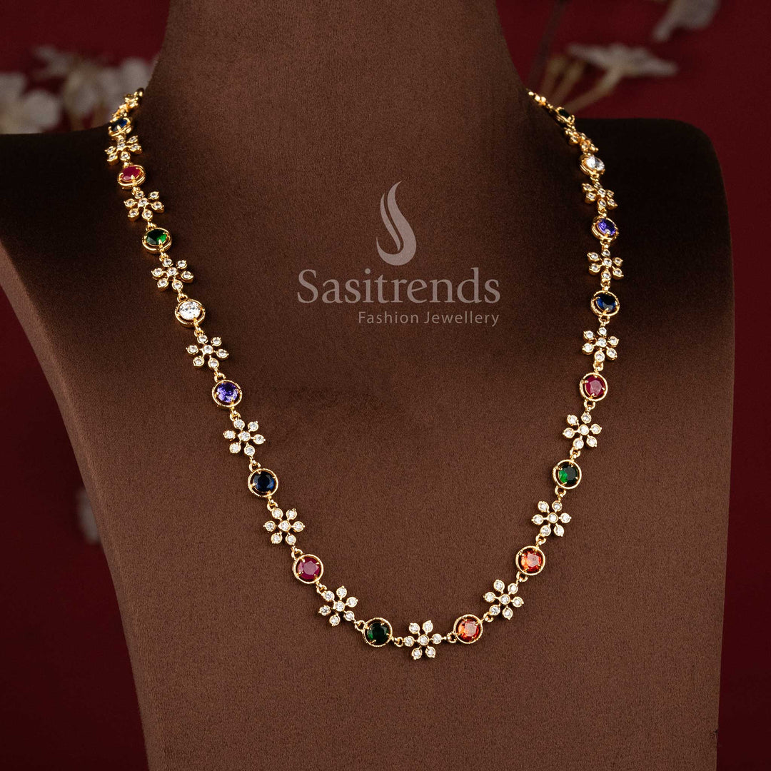 Royal Panchaloha floral link American Diamond Impon micro gold plated necklace for women - Sasitrends