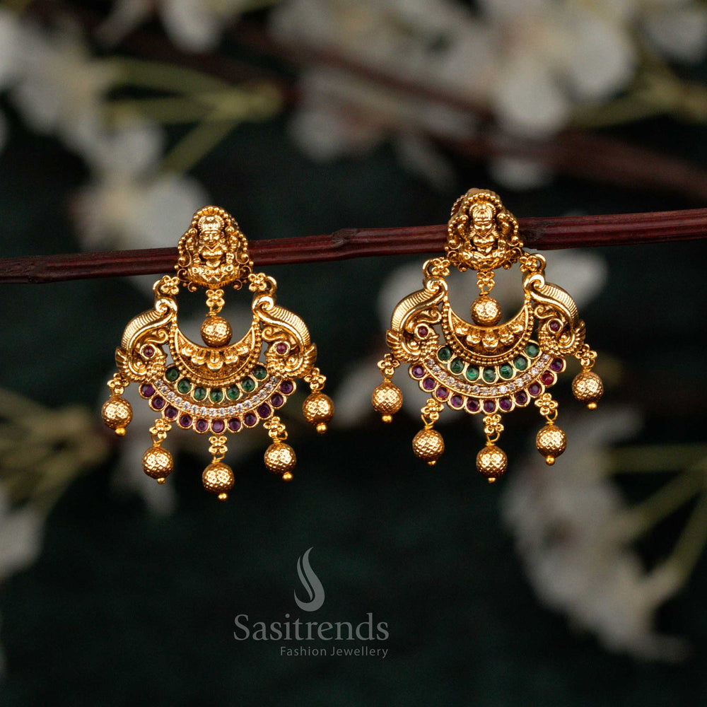 Sasitrends matte gold plated Lakshmi earrings 2651E with deity motif and bead drops