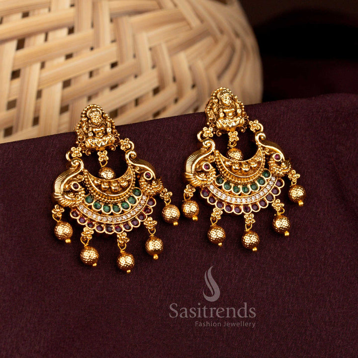 Sasitrends crescent shaped temple earrings 2651E with Lakshmi figure and danglings