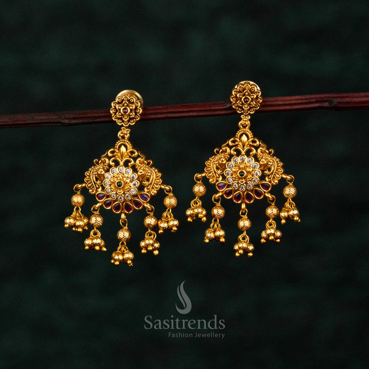 Exquisite Matte Gold Plated AD Floral Teardrop Layered Drop Earrings – Ideal for Weddings & Festivals
