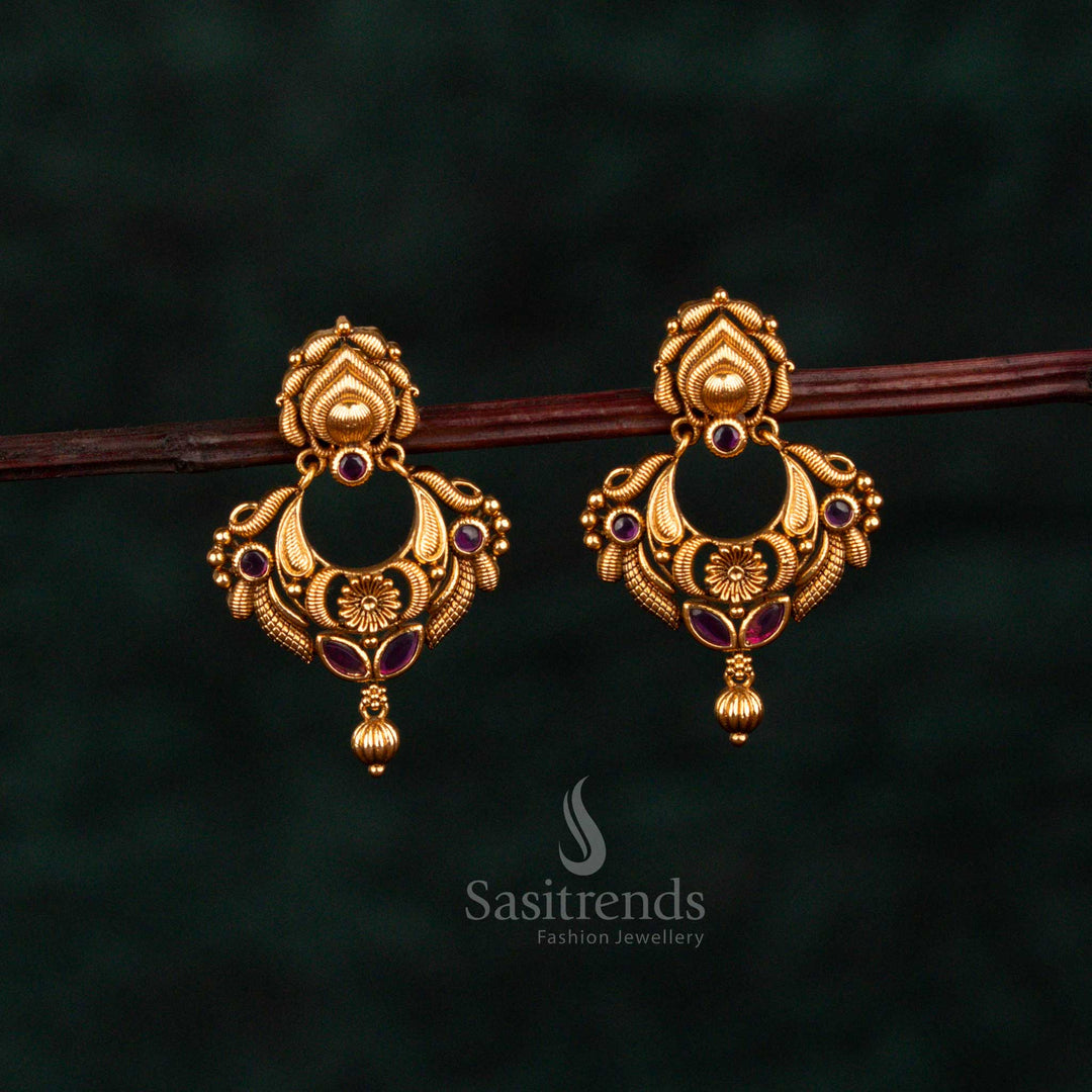 Matte Gold Plated AD Earrings with Drop Detailing – Sasitrends 2651I