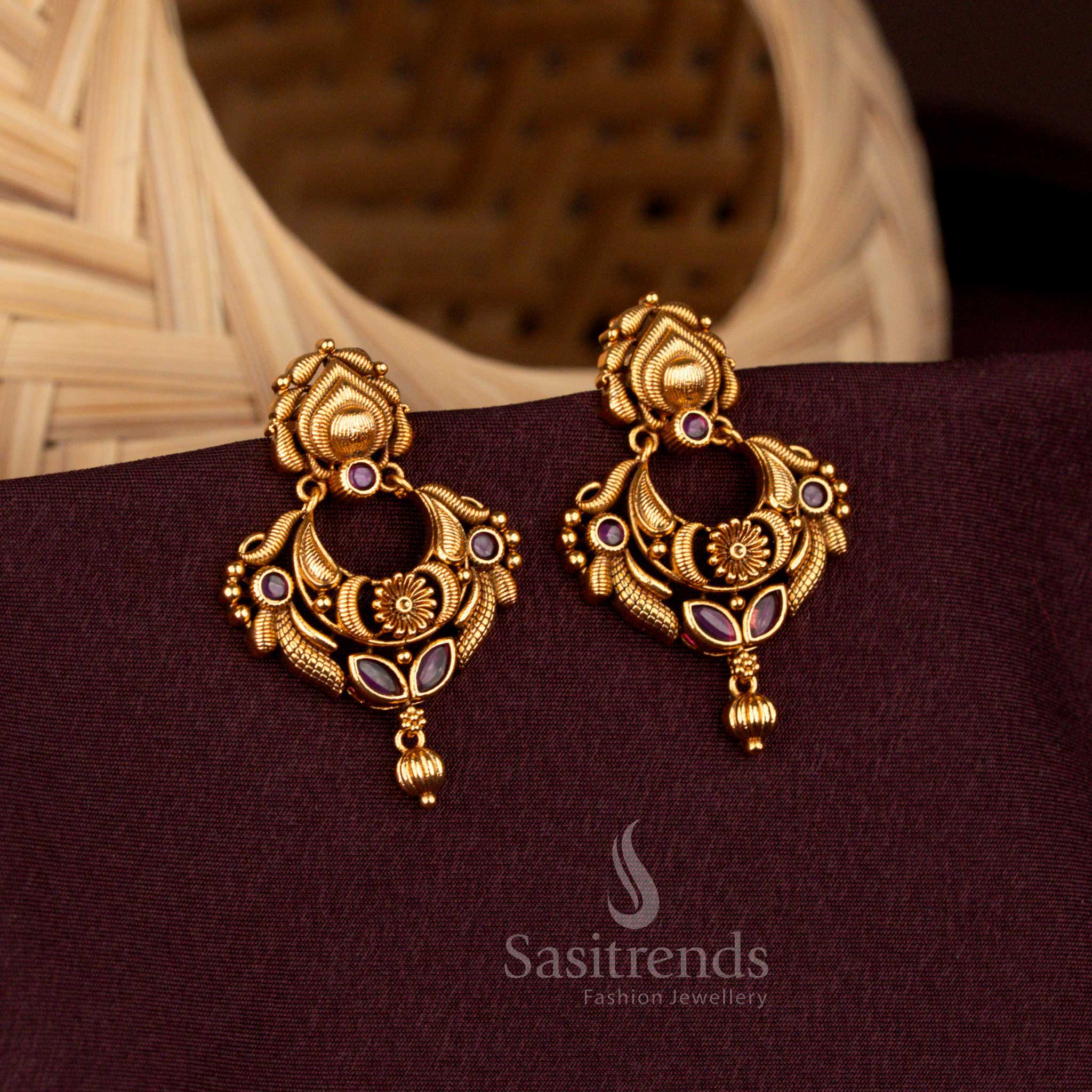 Sasitrends Temple Jewellery 2651I  Floral Earrings with AD Stones