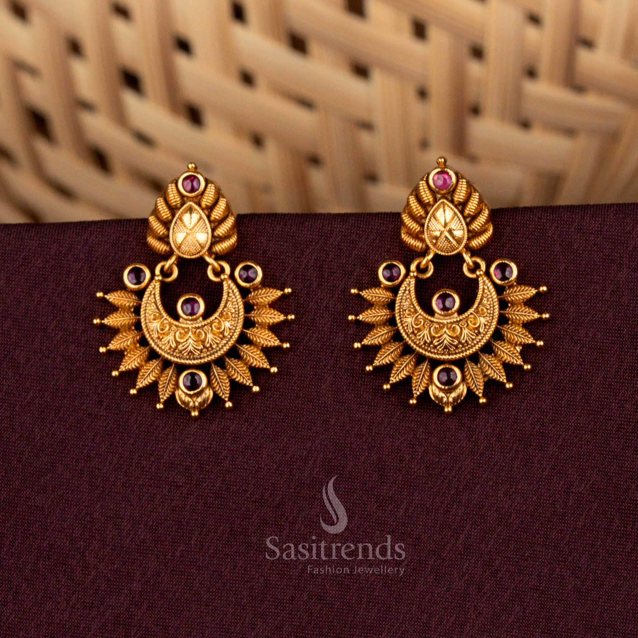 Sasitrends 2651K Premium Temple Matte Gold Plated Earrings for Traditional Wear