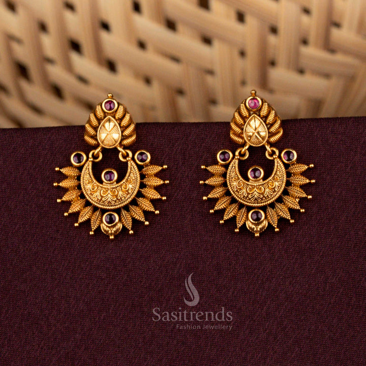 Sasitrends 2651K Premium Temple Matte Gold Plated Earrings for Traditional Wear