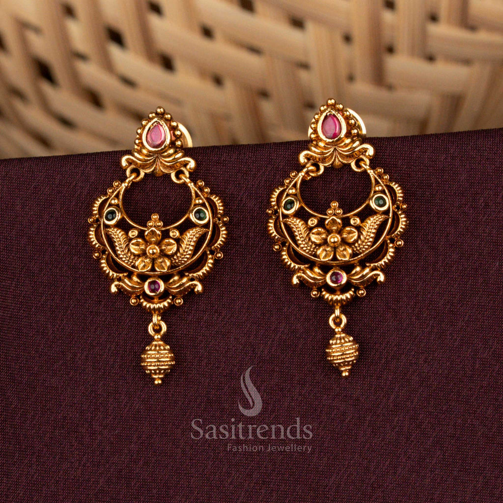 Eternal ruby green teardrop earrings designed with exquisite floral AD brilliance, regal matte gold artistry, aristocratic elegance, and resplendent wedding grandeur – Sasitrends