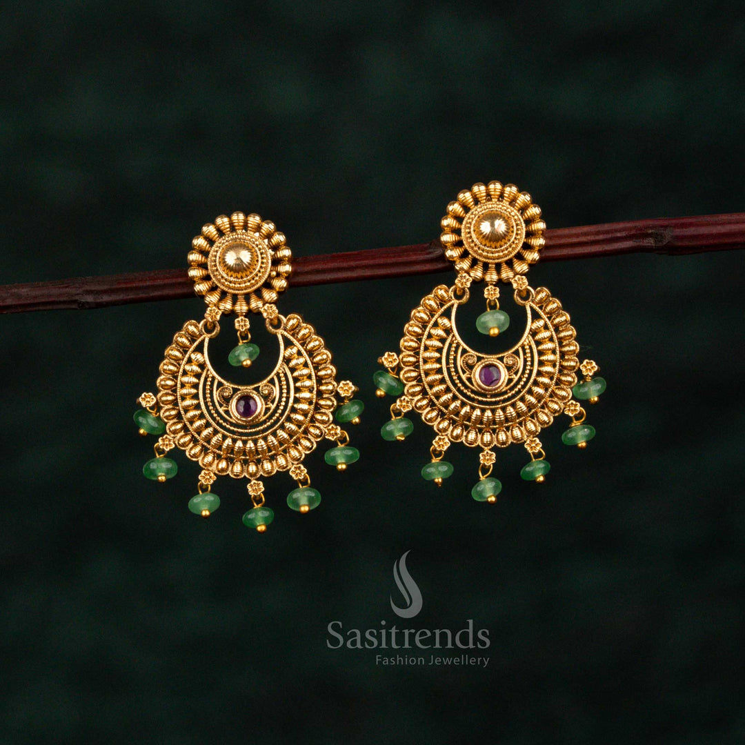 Baroque ruby circular floral temple earrings featuring radiant crescent artistry, opulent matte gold brilliance, aristocratic refinement, and divine elegance for weddings – Sasitrends