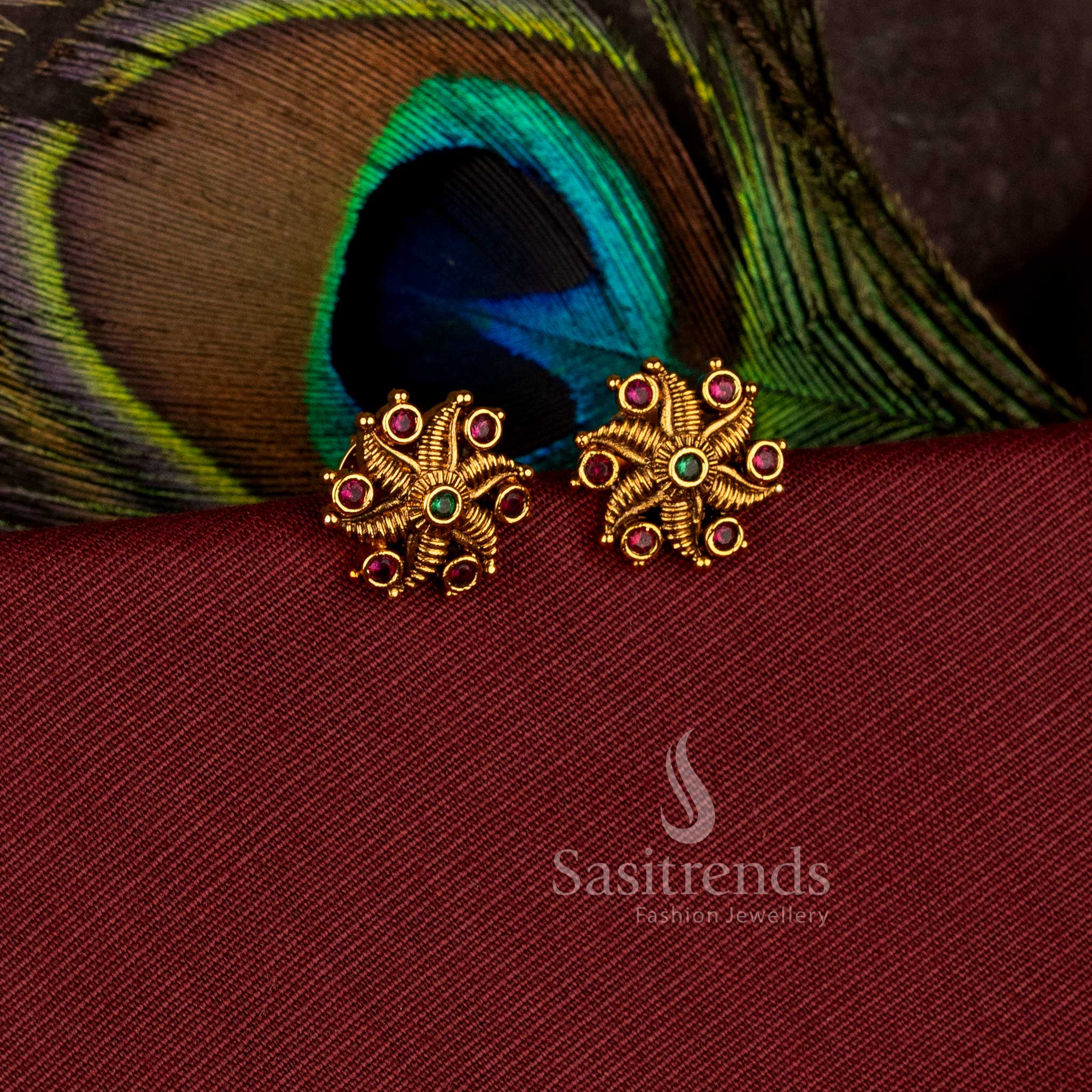 •	Simple circular star swirl stud earrings crafted with premium matte gold plated finish - Sasitrends