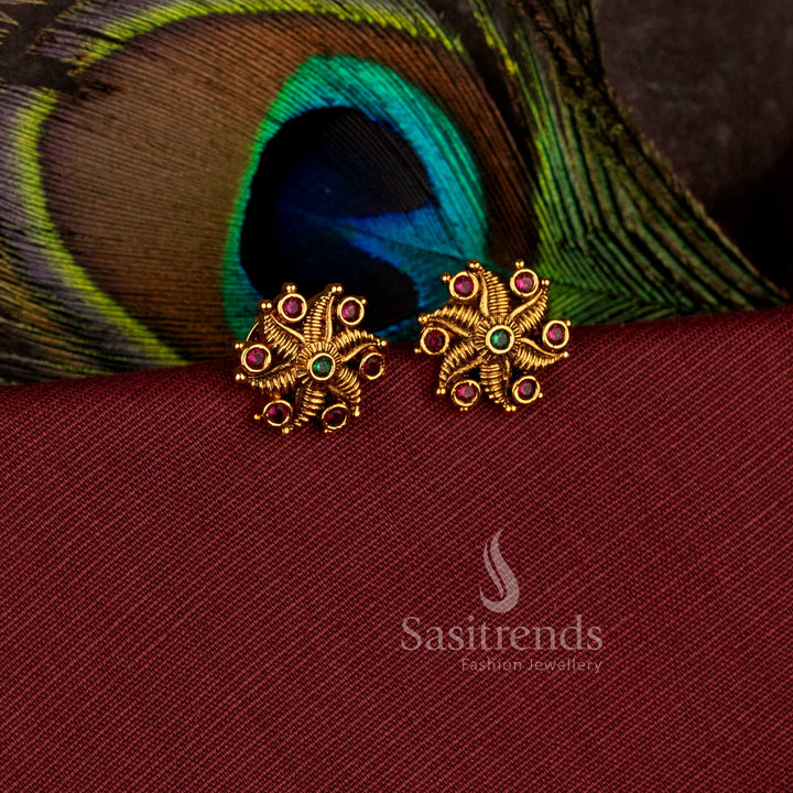 Stunning Star Pinwheel AD Stone Matte Gold Plated Stud Earrings for Festive Wear - Sasitrends