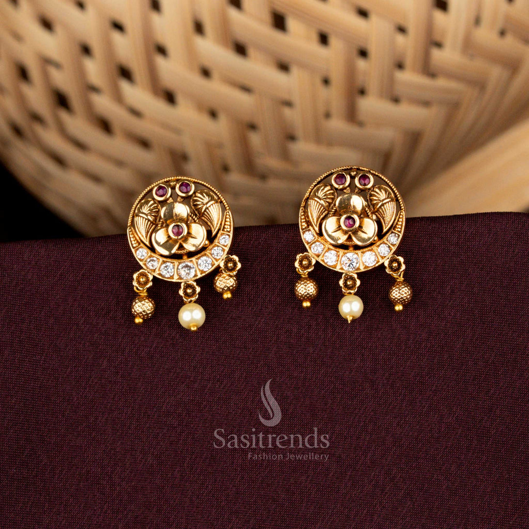 Ornate circular temple earrings with floral motif and artisan beadwork  - sasitrends
