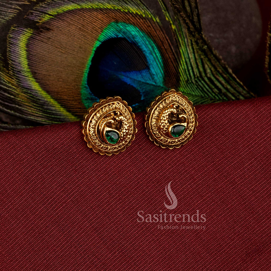 Festive wear paisley earrings with intricate temple-inspired peacock craftsmanship - Sasitrends