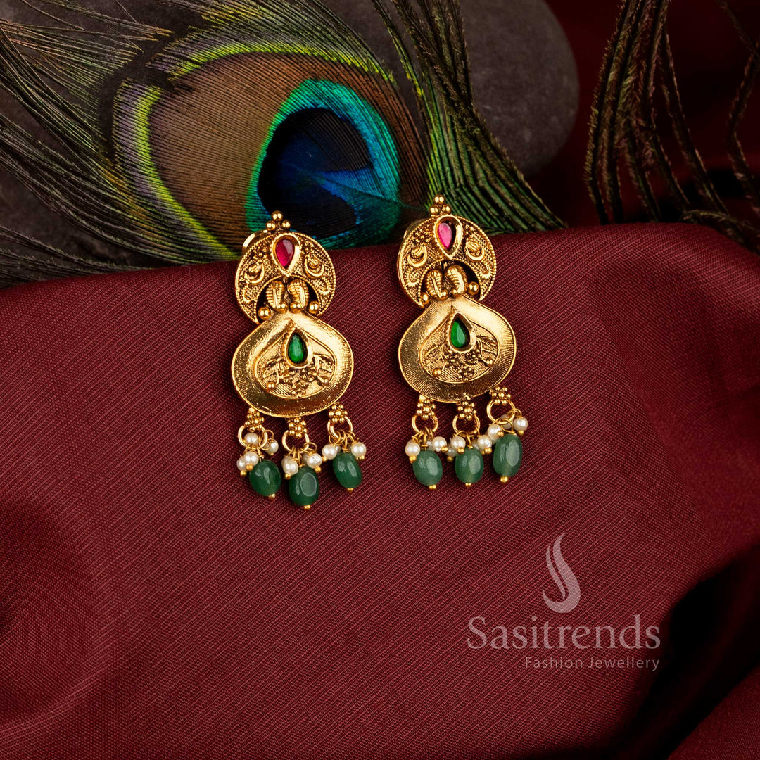 Elegant heritage crescent temple jewellery earrings with rich gold-like appearance - Sasitrends
