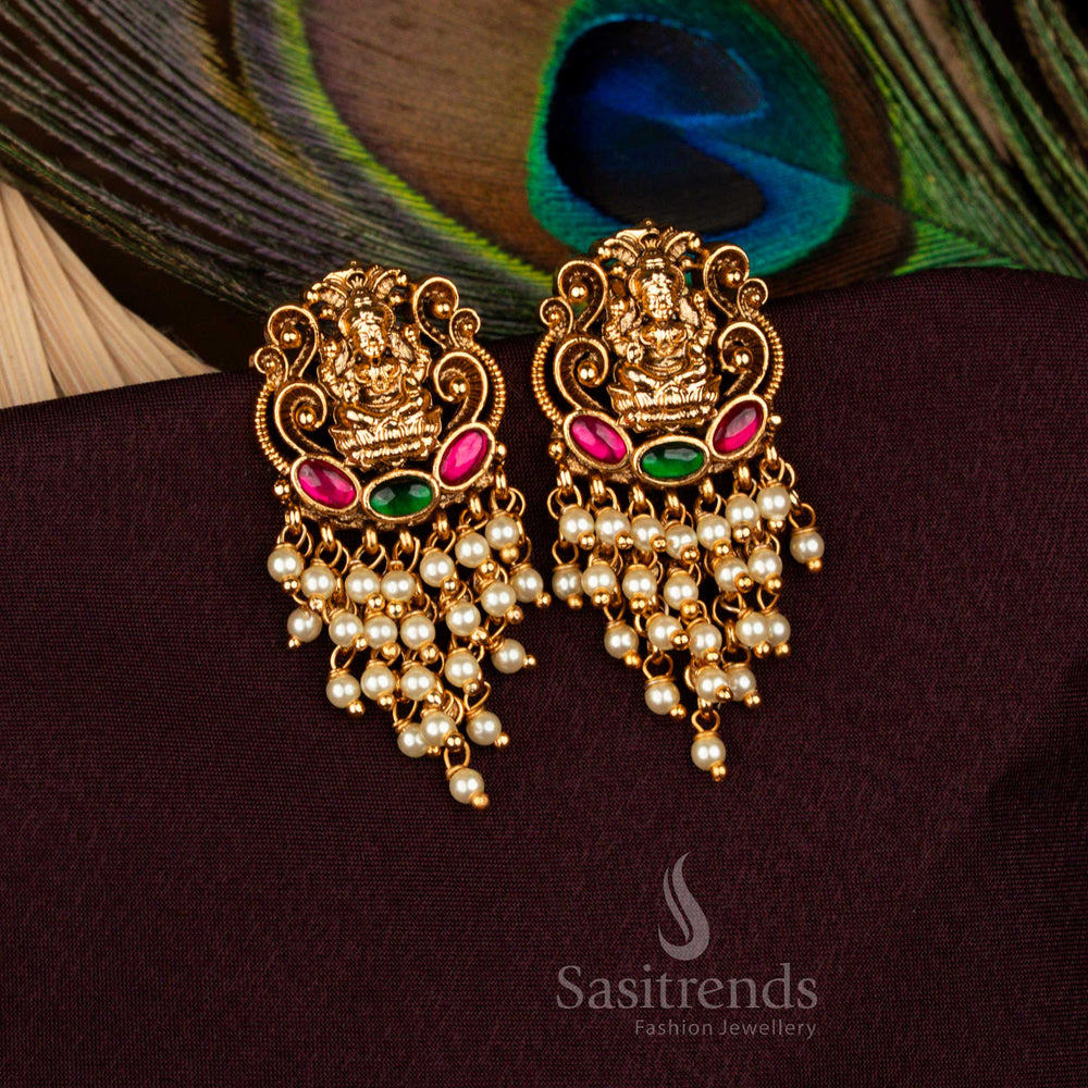 Regal goddess motif earrings in premium temple design for traditional weddings – Sasitrends