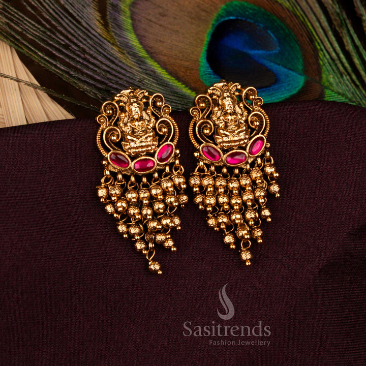 Lakshmi temple earrings with matte gold finish and beaded cascades – Sasitrends