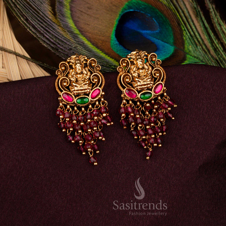 Lakshmi temple earrings with matte gold finish and beaded cascades – Sasitrends