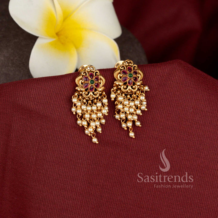 Elegant Floral Pearl Drop Earrings for Weddings and Festivals - Sasitrends