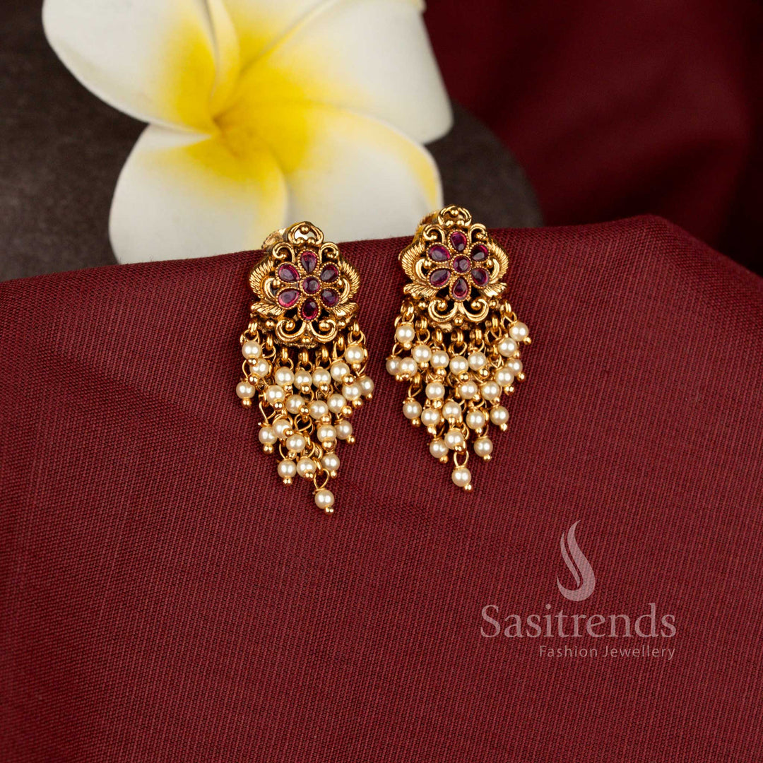 Elegant Floral Pearl Drop Earrings for Weddings and Festivals - Sasitrends