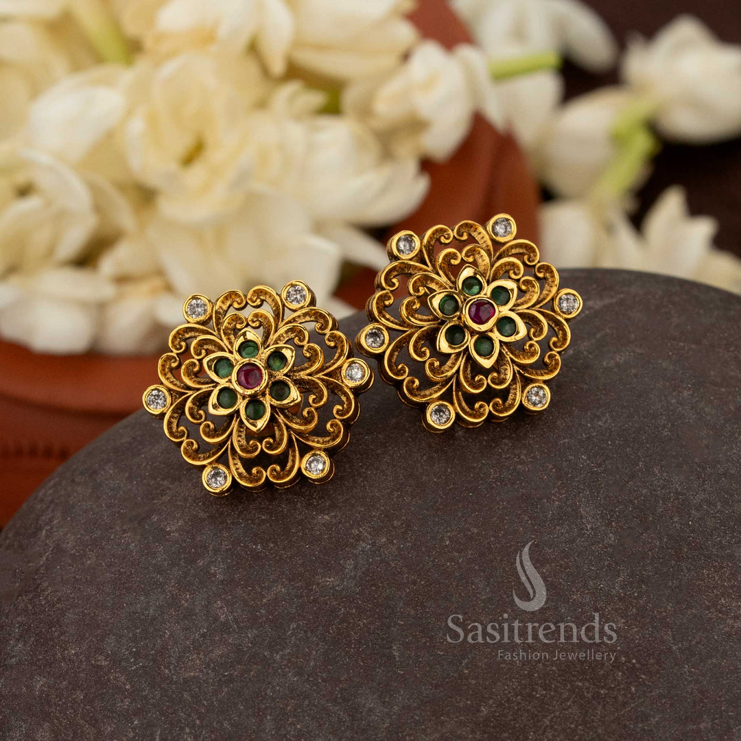 Luxury floral mandala stud earrings for weddings and temple visits – Sasitrends